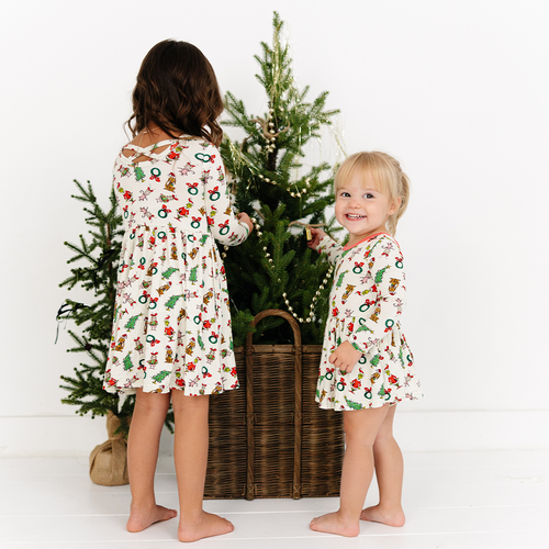 Christmas Green Face Pals and Tree Kids Bamboo Long Sleeves Dress