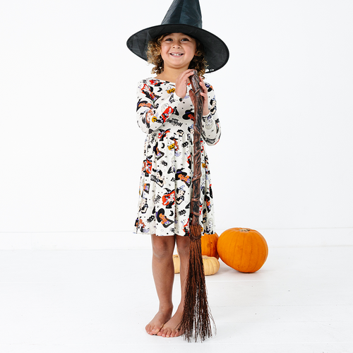 Halloween Princess Pumpkin Spider Kids Bamboo Long Sleeves Dress