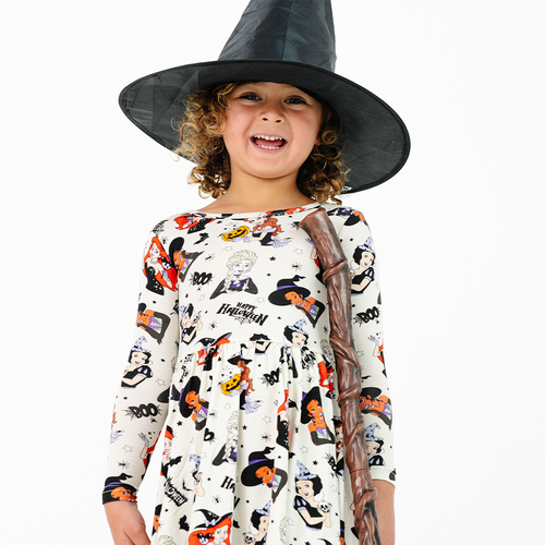 Halloween Princess Pumpkin Spider Kids Bamboo Long Sleeves Dress