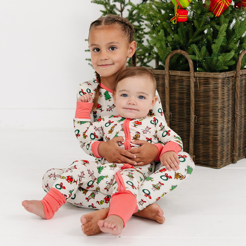 Christmas Green Face Pals and Tree Baby Bamboo Zipper Romper Pajamas