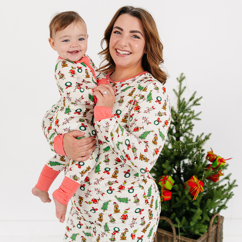 Christmas Green Face Pals and Tree Bamboo Family Matching Pajamas