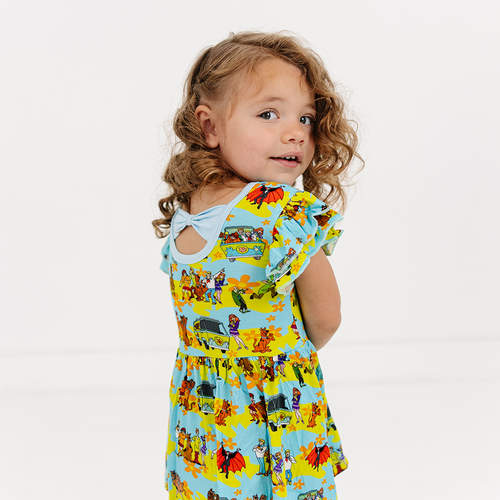 Mystery Adventure Great Dane Dog Blue Short Twirl Dress With Bodysuit