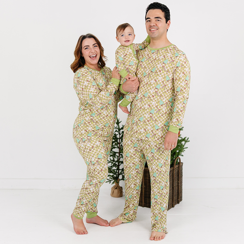 Christmas Green Face Stole Gift Plaid Bamboo Family Matching Pajamas