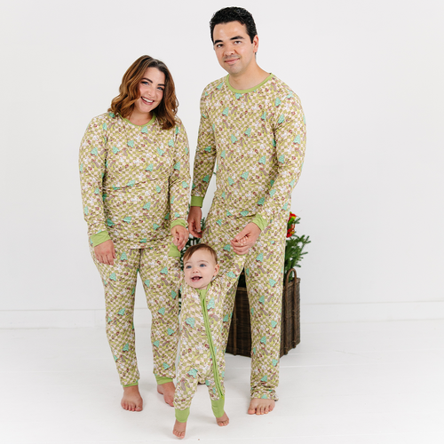 Christmas Green Face Stole Gift Plaid Bamboo Family Matching Pajamas