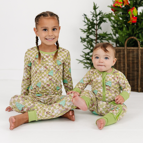 Christmas Green Face Stole Gift Plaid Baby Bamboo Zipper Romper Pajama