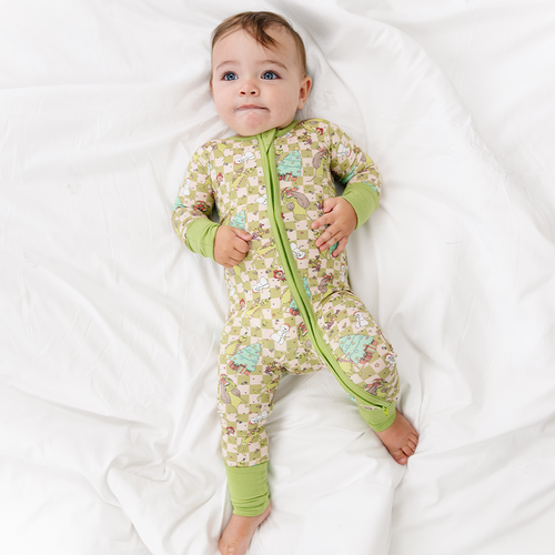 Christmas Green Face Stole Gift Plaid Baby Bamboo Zipper Romper Pajama