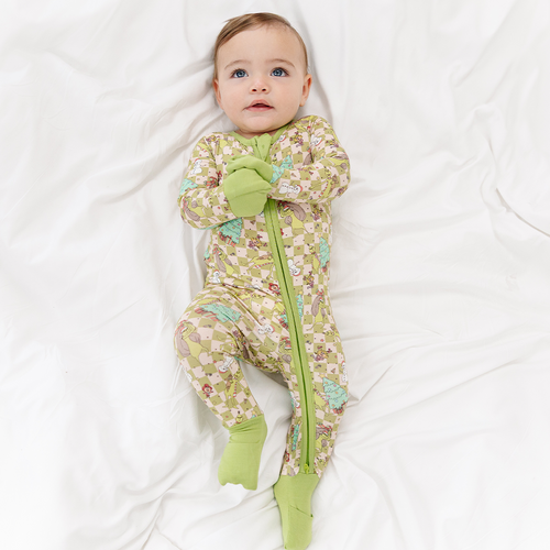 Christmas Green Face Stole Gift Plaid Baby Bamboo Zipper Romper Pajama