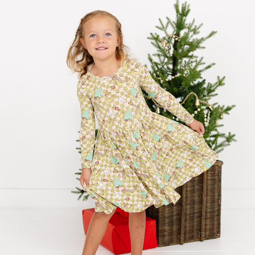 Christmas Green Face Stole Gift Plaid Kids Bamboo Long Sleeves Dress