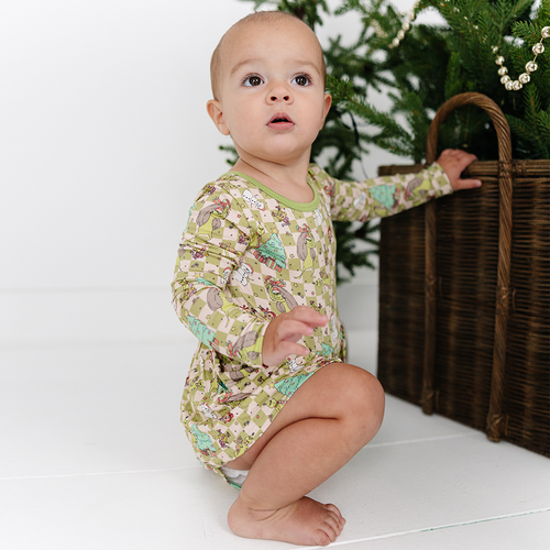 Christmas Green Face Stole Gift Plaid Twirl Dress With Bodysuit