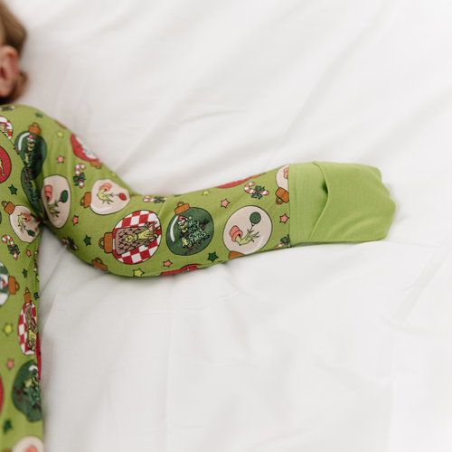 Christmas Green Face Baubles Baby Bamboo Zipper Romper Pajama