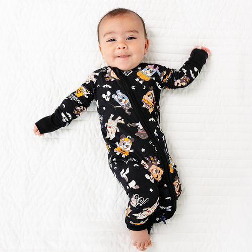 Halloween Pumpkin Pup Parade Baby Bamboo Zipper Romper Pajamas
