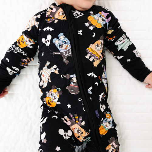 Halloween Pumpkin Pup Parade Baby Bamboo Zipper Romper Pajamas