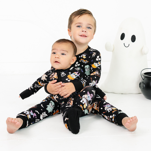 Halloween Pumpkin Pup Parade Baby Bamboo Zipper Romper Pajamas