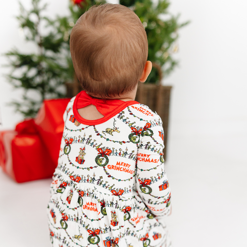 Christmas Green Face Cheer Long Sleeve Twirl Dress With Bodysuit