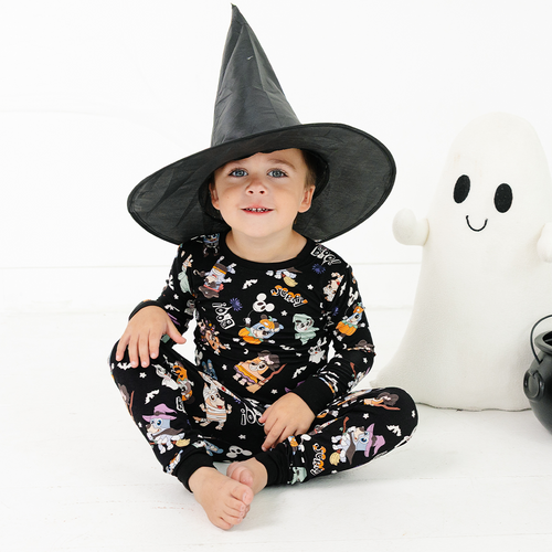 Halloween Pumpkin Pup Parade Kids Bamboo Two-Piece Pajama Set