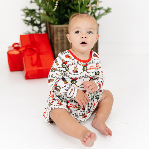 Christmas Green Face Cheer Long Sleeve Twirl Dress With Bodysuit