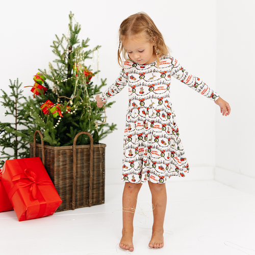 Christmas Green Face Cheer Kids Bamboo Long Sleeves Dress