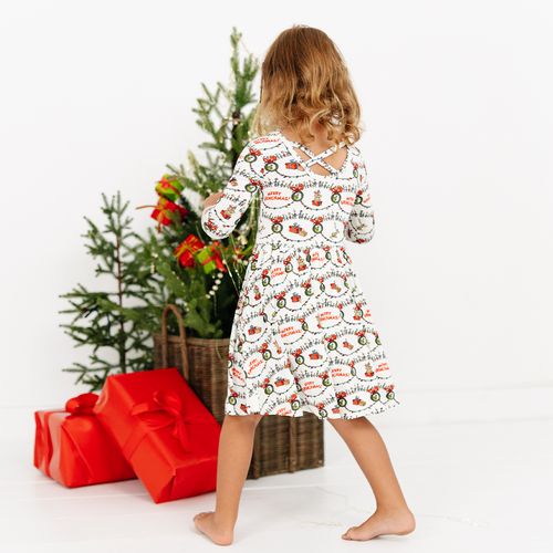Christmas Green Face Cheer Kids Bamboo Long Sleeves Dress