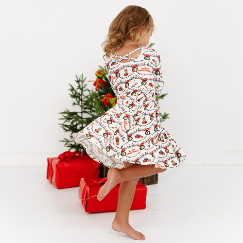 Christmas Green Face Cheer Kids Bamboo Long Sleeves Dress