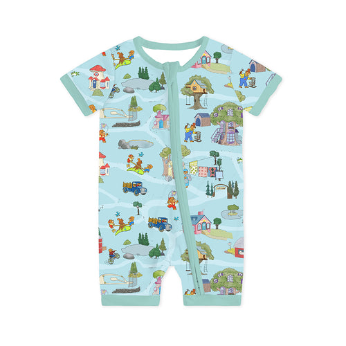 Bear Family Life Baby Bamboo Short Zipper Romper Pajamas