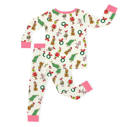 Christmas Green Face Pals and Tree Kids Bamboo Two-Piece Pajama Set