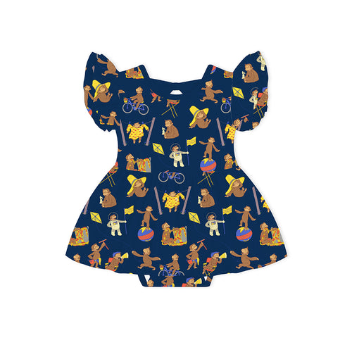 Curious Monkey Blue Twirl Dress With Bodysuit