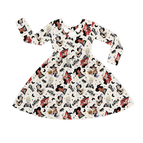 Halloween Princess Pumpkin Spider Kids Bamboo Long Sleeves Dress