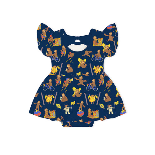 Curious Monkey Blue Twirl Dress With Bodysuit