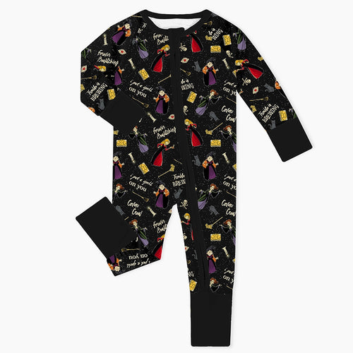 Halloween Witch Sisters Spell Baby Bamboo Zipper Romper Pajamas