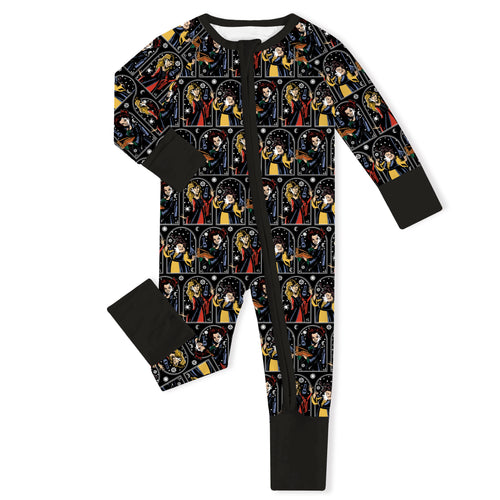 Halloween Witch Sisters Baby Bamboo Zipper Romper Pajamas