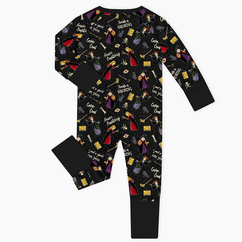 Halloween Witch Sisters Spell Baby Bamboo Zipper Romper Pajamas