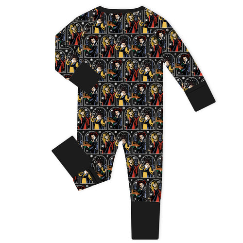 Halloween Witch Sisters Baby Bamboo Zipper Romper Pajamas