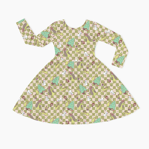 Christmas Green Face Stole Gift Plaid Kids Bamboo Long Sleeves Dress