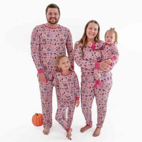 Halloween Witch Sisters Smell Children Purple Bamboo Family Matching Pajamas