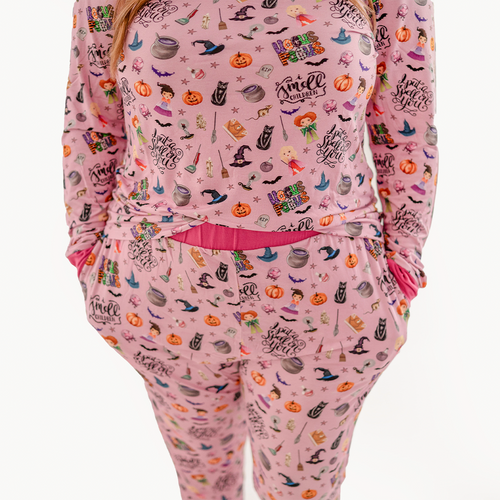 Halloween Witch Sisters Smell Children Purple Bamboo Family Matching Pajamas