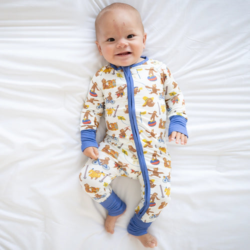 Curious Monkey Baby Bamboo Zipper Romper Pajamas