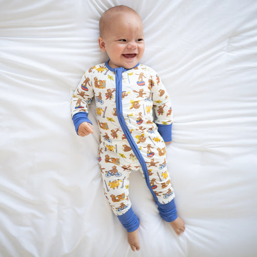 Curious Monkey Baby Bamboo Zipper Romper Pajamas