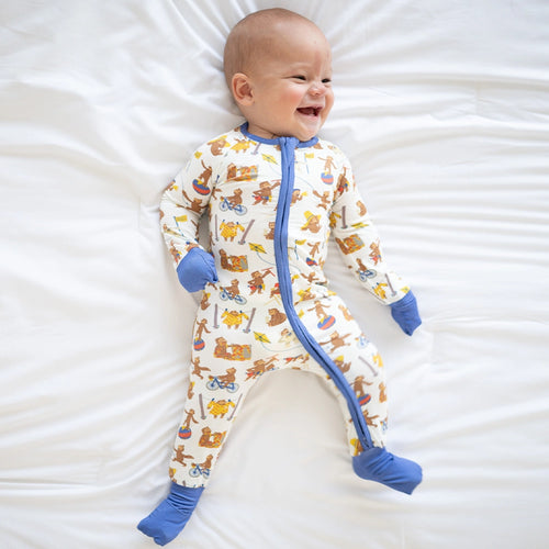 Curious Monkey Baby Bamboo Zipper Romper Pajamas