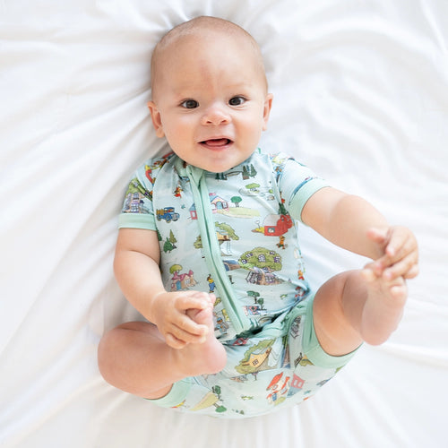 Bear Family Life Baby Bamboo Short Zipper Romper Pajamas