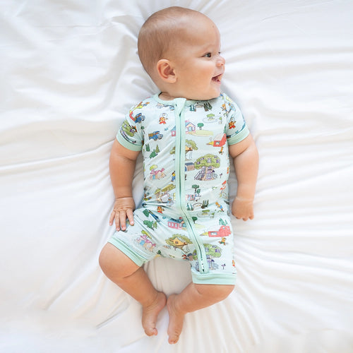 Bear Family Life Baby Bamboo Short Zipper Romper Pajamas