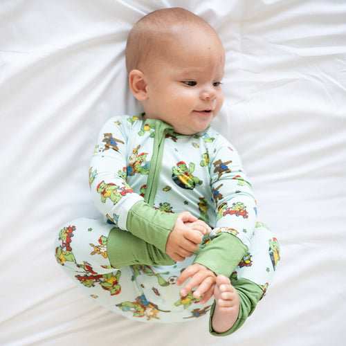 Green Turtle Baby Bamboo Zipper Romper Pajamas