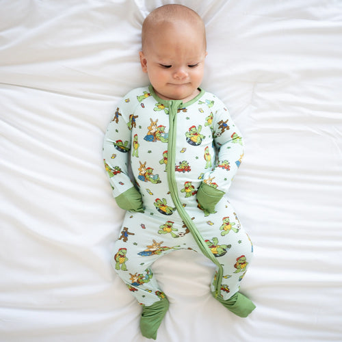 Green Turtle Baby Bamboo Zipper Romper Pajamas