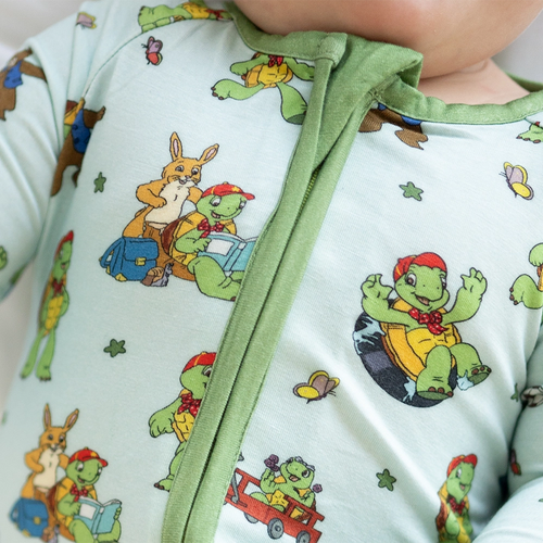 Green Turtle Baby Bamboo Zipper Romper Pajamas