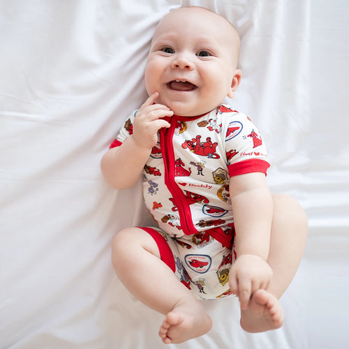 Big Red Dog Baby Bamboo Short Zipper Romper Pajamas