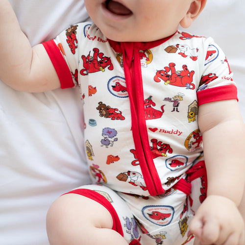 Big Red Dog Baby Bamboo Short Zipper Romper Pajamas