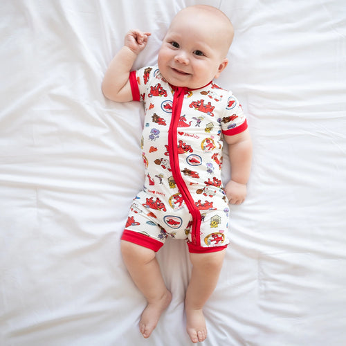 Big Red Dog Baby Bamboo Short Zipper Romper Pajamas