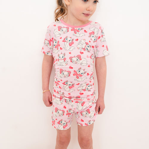 Valentine's Day Bow Cat Kids Bamboo Short Two-Piece Pajama Set