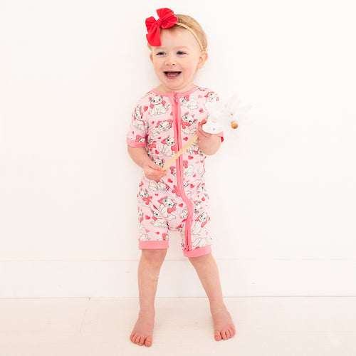 FancyPrince Valentine's Day Bow Cat Bamboo Short Zipper Romper Pajamas