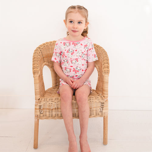 Valentine's Day Bow Cat Kids Bamboo Short Two-Piece Pajama Set