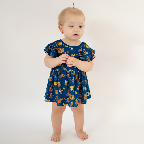 Curious Monkey Blue Twirl Dress With Bodysuit